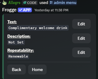 A perk's detail screen in Discord, showing Text/Description/Repeatability.